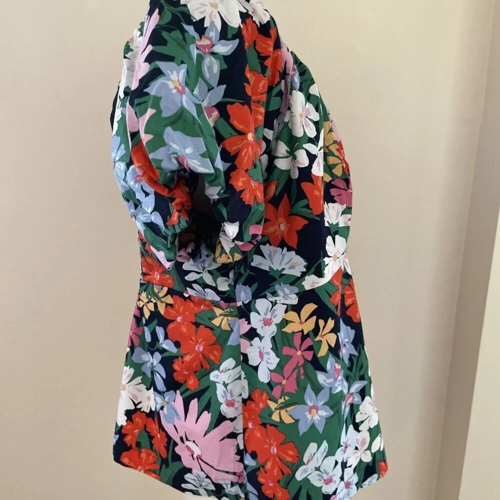 Old Navy Puff-Sleeve Smocked Swing Blouse Size XL Blue Floral Cottagecore NWT
